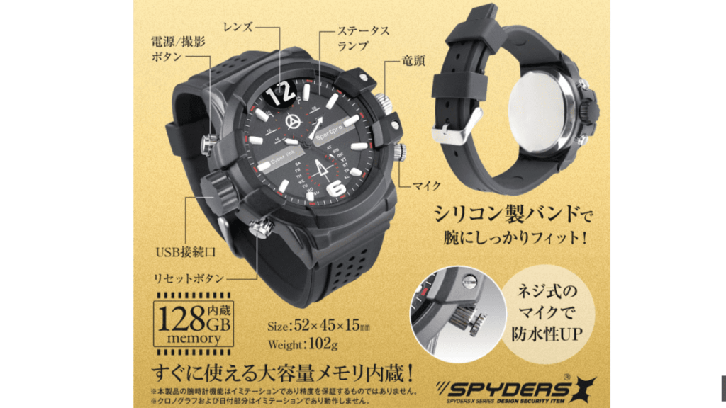 スパイダーズXの腕時計型カメラの商品説明イメージ